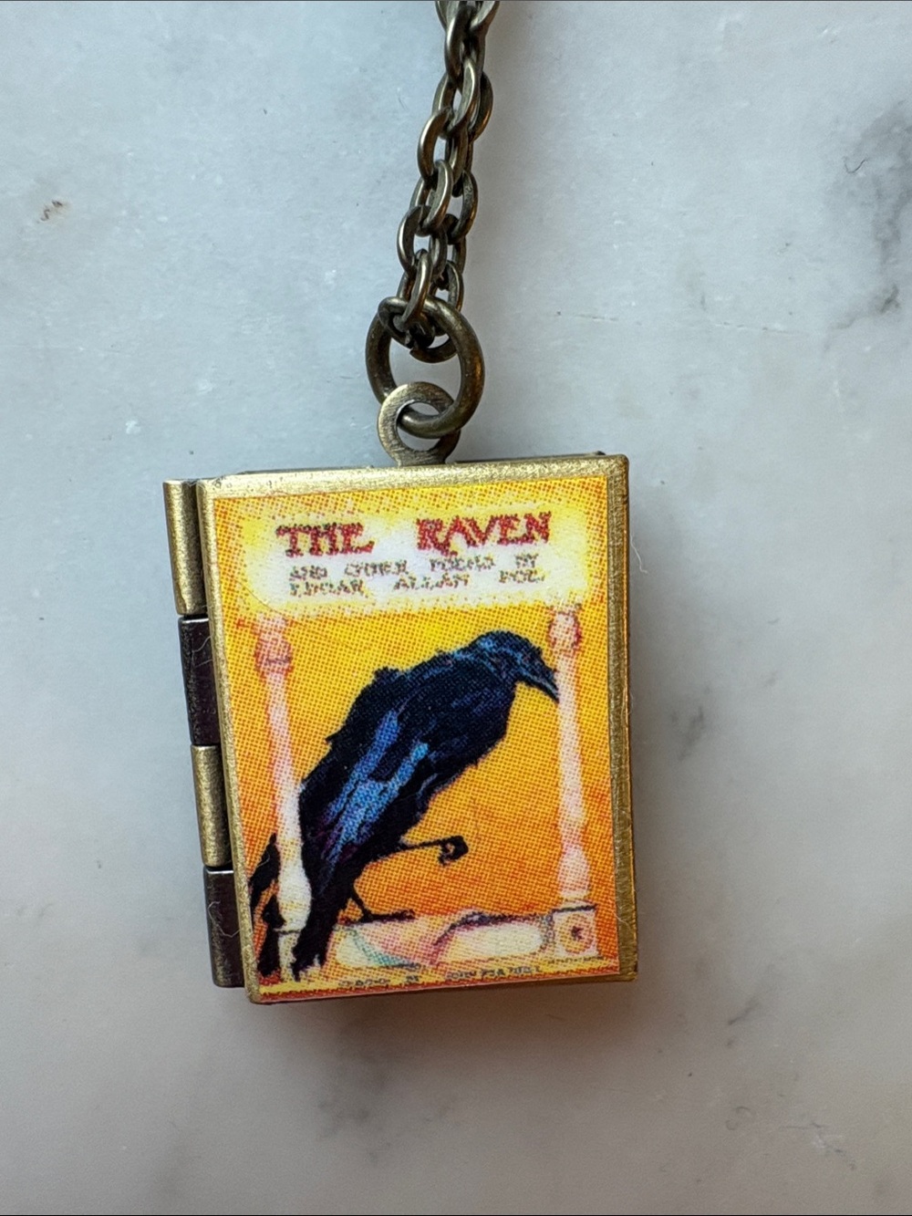 Bird-Themed Raven Locket Necklace - Yellow and Black (Edgar Allen Poe)